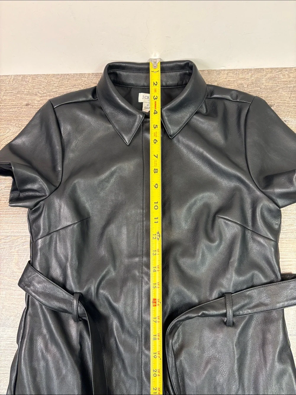 J. Crew Faux Leather Shirt Dress Black Belted Midi Dress Size 2 NWT
